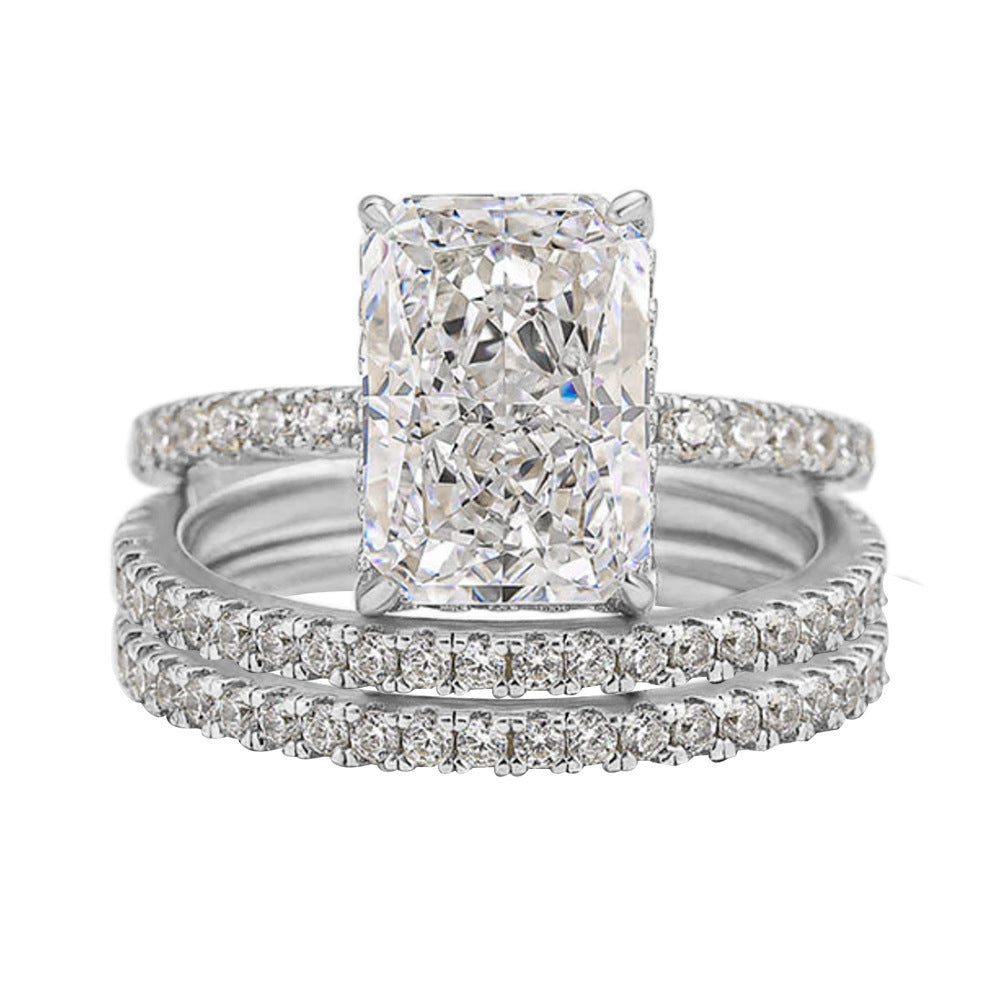 S925 Sterling Silver Super Shiny Ice Flower Cut Zircon Ring Suit